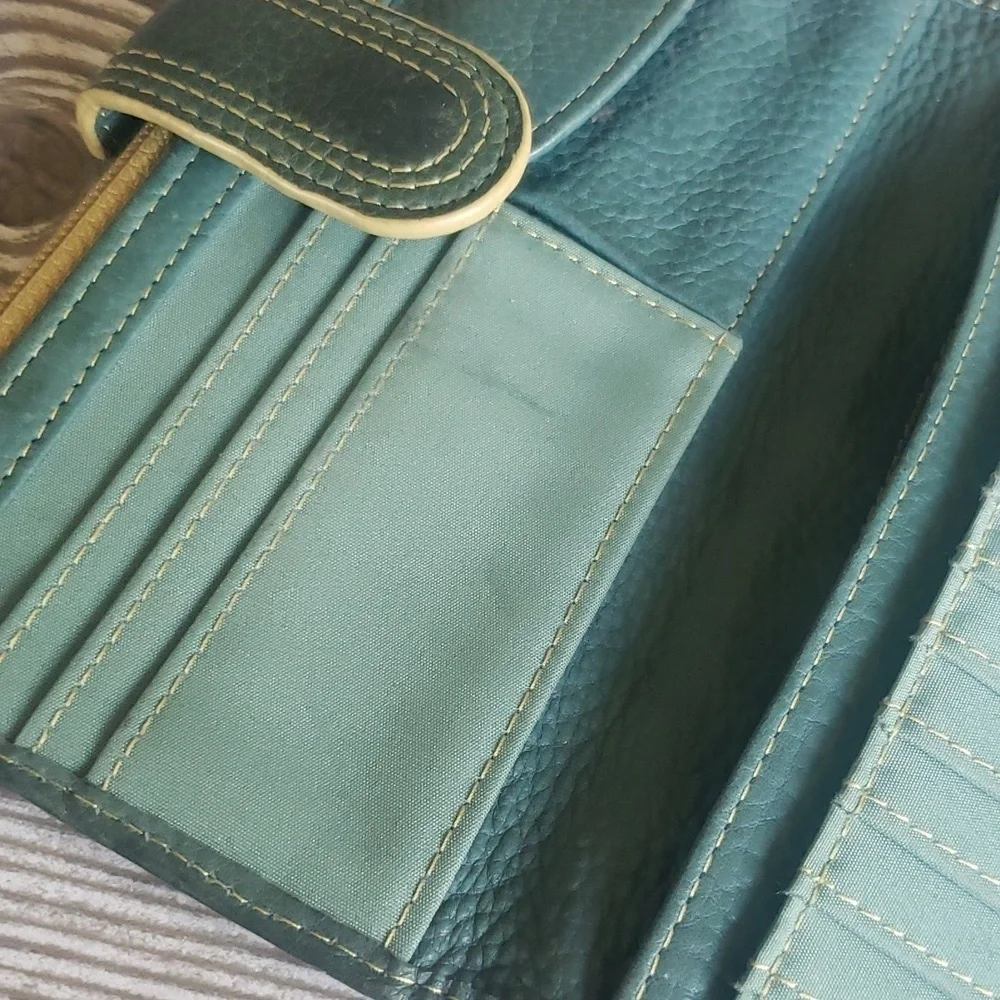 Fossil green and blue floral bifold wallet